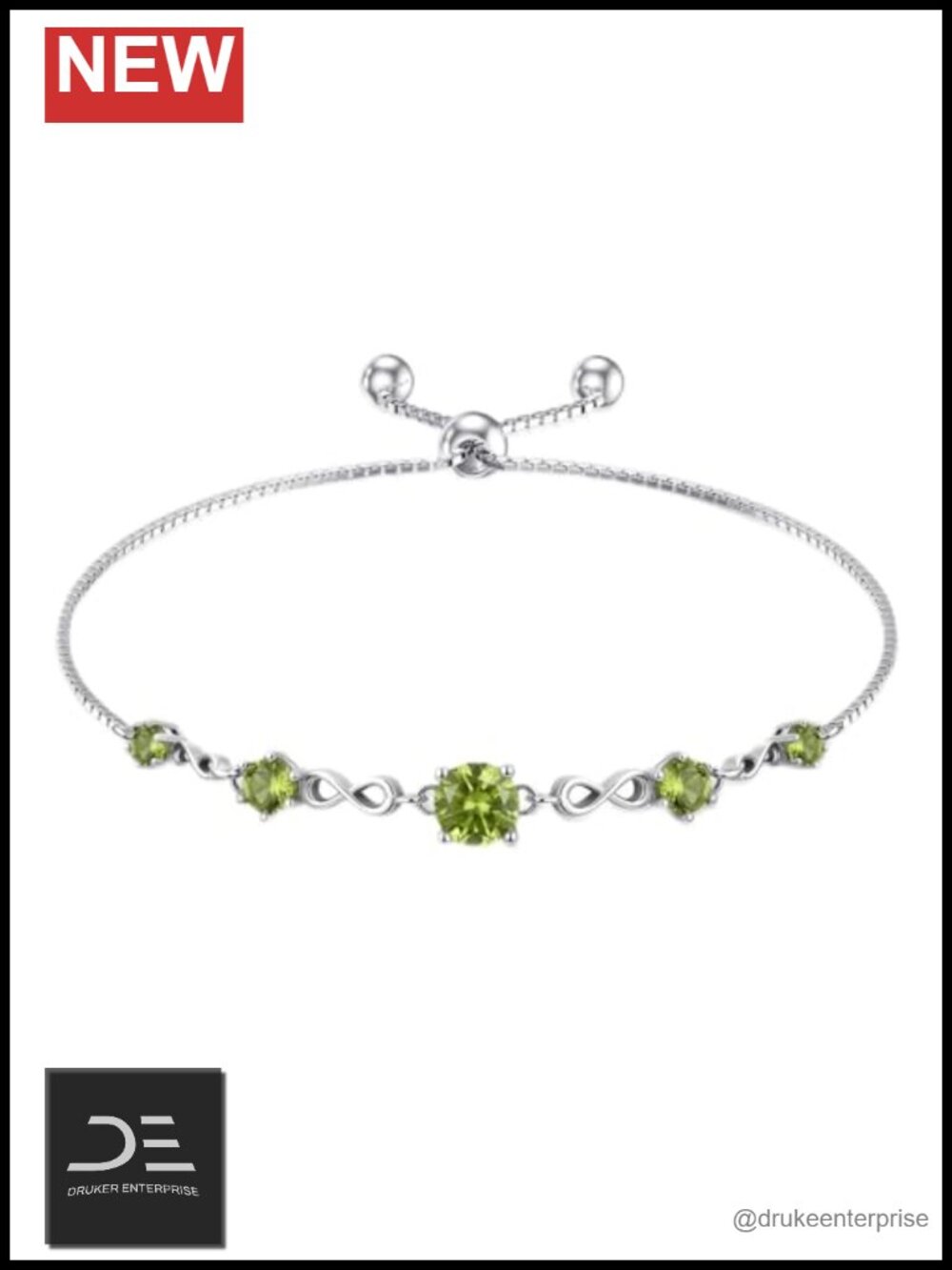 Sterling Silver Birthstone Bracelet Infinity Link Adjustable Gift
